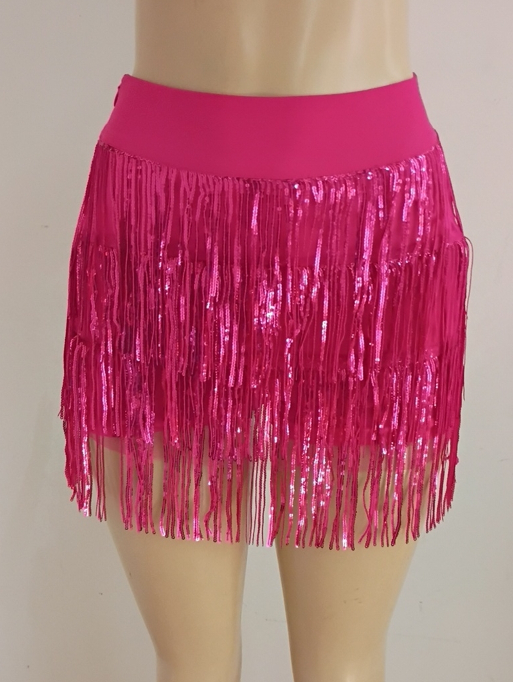 SHEIN Hot Pink Sequin Fringe Mini Skirt